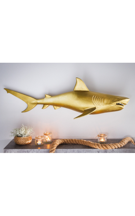 Голяма златна алуминиева декорация за стена "Акула" Ляво