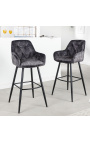 Set of 2 bar chairs "Tokyo" design in grey velvet