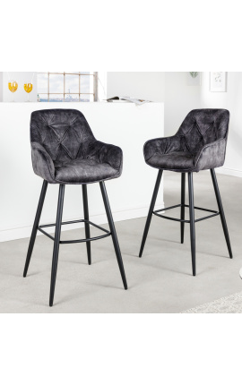 Set of 2 bar chairs "Tokyo" design in grey velvet