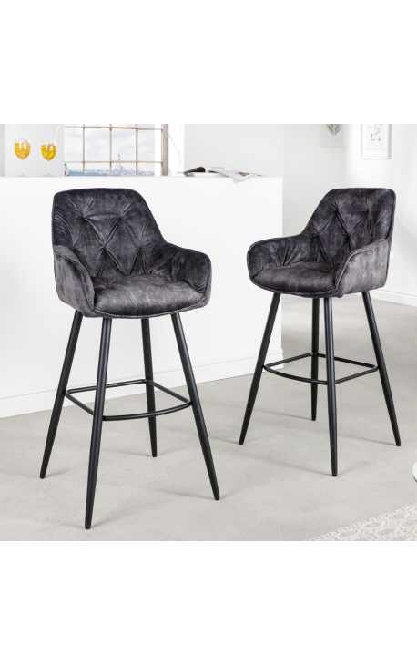 Ensemble de 2 chaises de bar "Tokyo" design en velours gris