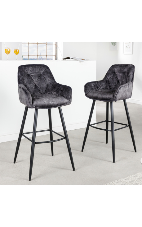 Conjunt de 2 cadires de bar de disseny "Tòquio" de vellut gris