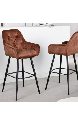 Set of 2 bar chairs "Tokyo" design in brown velvet