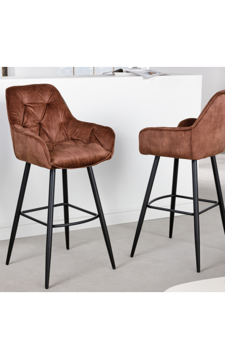 Ensemble de 2 chaises de bar "Tokyo" design en velours marron