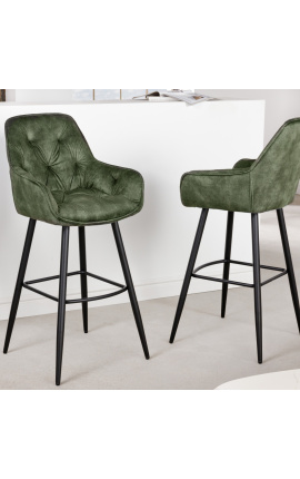 Conjunto de 2 sillas de barra "Tokyo" diseño de terciopelo verde