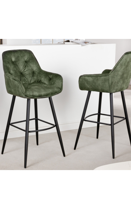 Conjunto de 2 sillas de barra "Tokyo" diseño de terciopelo verde
