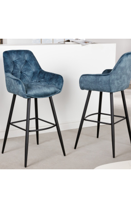 Set of 2 bar chairs "Tokyo" blue velvet design