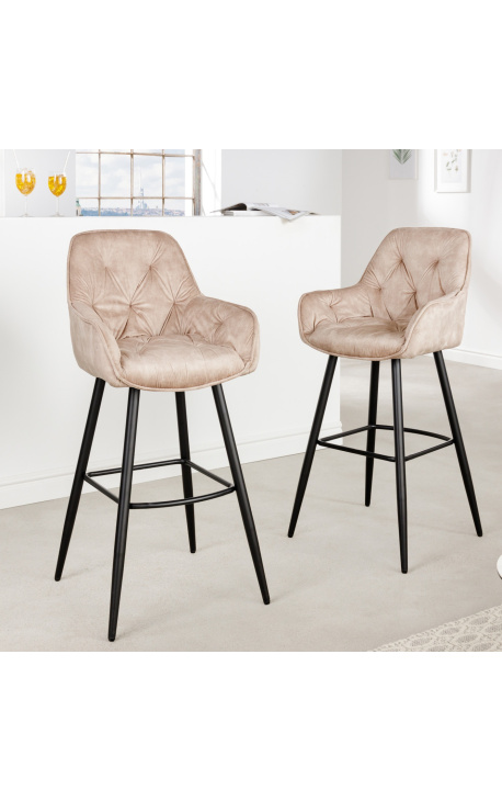 Set of 2 bar chairs "Tokyo" design in greige velvet