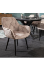 Set of 2 dining chairs "Tokyo" contemporary greige velvet