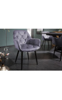Set of 2 dining chairs "Tokyo" contemporary grey velvet
