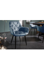 Set of 2 dining chairs "Tokyo" contemporary petrol blue velvet