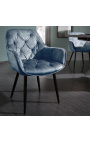 Set of 2 dining chairs "Tokyo" contemporary petrol blue velvet