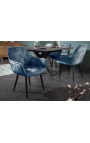 Set of 2 dining chairs "Tokyo" contemporary petrol blue velvet