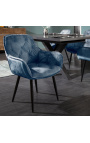 Set of 2 dining chairs "Tokyo" contemporary petrol blue velvet