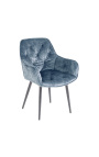 Set of 2 dining chairs "Tokyo" contemporary petrol blue velvet