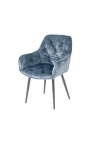 Set of 2 dining chairs "Tokyo" contemporary petrol blue velvet