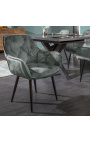 Set of 2 dining chairs "Tokyo" contemporary grey-green velvet