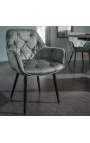 Ensemble de 2 chaises de repas "Tokyo" design en velours gris-vert