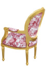 [Limited Edition] Louis XVI Barock-Stil Sessel mit toile de Jouy Stoff und vergoldetem Holz