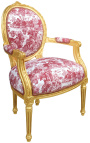 [Limited Edition] Louis XVI Poltrona de estilo barroco com tecido Tile de Jouy e madeira dourada - 15