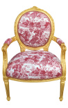 [Limited Edition] Louis XVI Fotoliu stil baroc cu țesătură de toaletă de jouy și lemn de aurit - 16