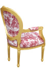 [Limited Edition] Louis XVI Barock-Stil Sessel mit toile de Jouy Stoff und vergoldetem Holz