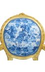 [Limited Edition] Louis XVI Barokní styl křeslo s toile de jouy tkaniny modré a pozlacené dřevo - 14