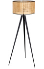 "Anna" floor lamp with caned lampshade and black metal base