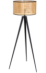 Подова лампа "Анна" с плетен абажур и черна метална основа