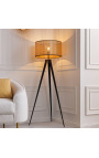 "Anna" floor lamp with caned lampshade and black metal base