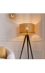 "Anna" floor lamp with caned lampshade and black metal base