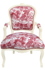 [Limited Edition] Armchair av Louis XV stil toile de Jouy och beige trä patinerad