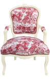 [Limited Edition] Lænestol af Louis XV Style Toile de Jouy og beige patineret træ - 14