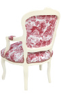 [Limited Edition] Armchair av Louis XV stil toile de Jouy och beige trä patinerad