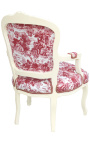 [Edition Limitée] Fauteuil de style Louis XV tissu toile de jouy et bois beige patiné