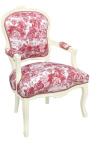 [Limited Edition] Armchair av Louis XV stil toile de Jouy och beige trä patinerad