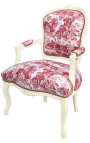 [Limited Edition] Armchair av Louis XV stil toile de Jouy och beige trä patinerad