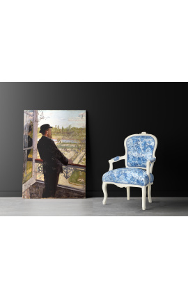 [Limited Edition] Sessel Louis XV Stil toile de Jouy blau &amp; beige Holz patiniert