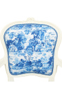 [Limited Edition] Sessel Louis XV Stil toile de Jouy blau & beige Holz patiniert