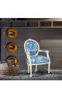 [Limited Edition] Барокко кресло Louis XVI стиль Toile de Jouy синий и бежевый дерево патиной