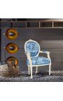 [Limited Edition] Sillón de estilo Luis XVI toile azul de Jouy y madera beige