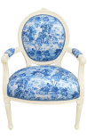 [Limited Edition] Fotmenai Louis XVI stiliaus mėlyna toile de jouy ir smėlio mediena - 11