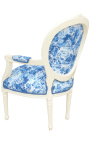 [Limited Edition] Sessel Louis XVI Stil blaue Toile de Jouy und beige Holz