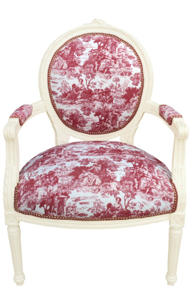 [Limited Edition] Sillón de estilo Luis XVI toile de Jouy y madera beige