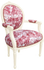 [Limited Edition] Armchair of Louis XVI style toile de Jouy and beige wood