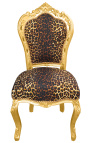 Cadira d'estil barroc rococó de tela lleopard i fusta daurada