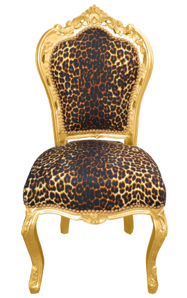 Scaun stil baroc rococo leopard si lemn auriu