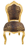 Stol barock rokokostil leopard och guldträ