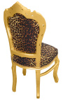Cadira d'estil barroc rococó de tela lleopard i fusta daurada