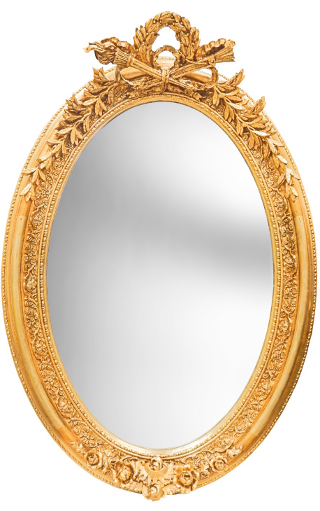 Très grand miroir baroque ovale doré vertical