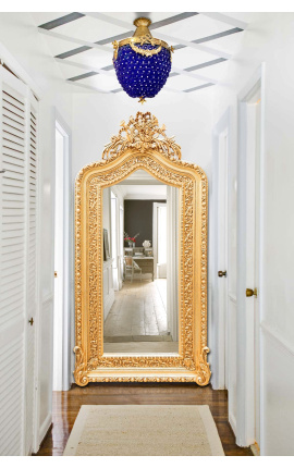 Very large gilded baroque mirror Louis XVI style bicorne